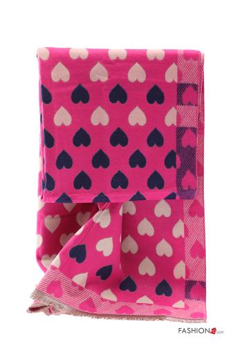  heart motif Scarf with fringe Fucsia