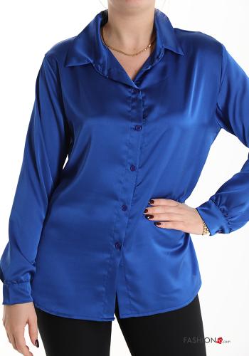  Satin Hemd  Leuchtend blau