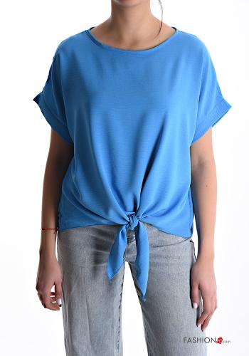  short sleeve Blouse with knot Light blue