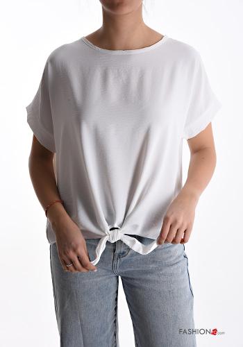  short sleeve Blouse with knot White