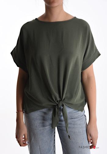  short sleeve Blouse with knot Military green