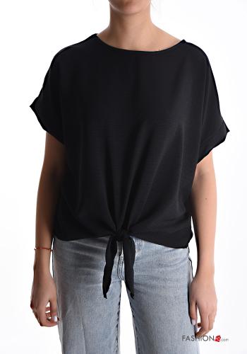  short sleeve Blouse with knot Black