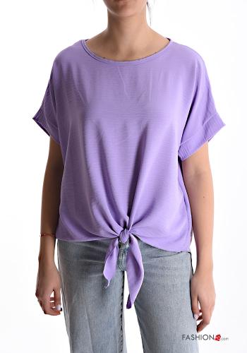  short sleeve Blouse with knot Lilac