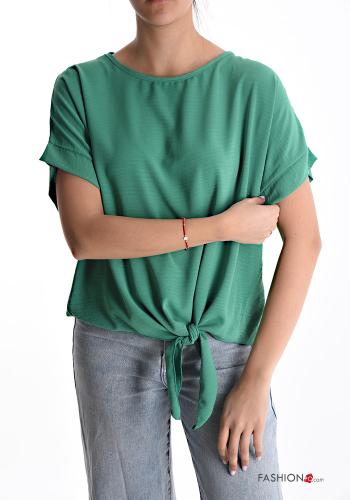  short sleeve Blouse with knot Tea leaf