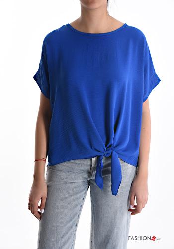  short sleeve Blouse with knot Electric blue