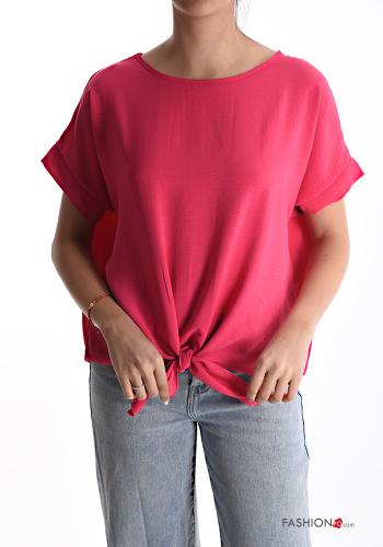  short sleeve Blouse with knot Fucsia