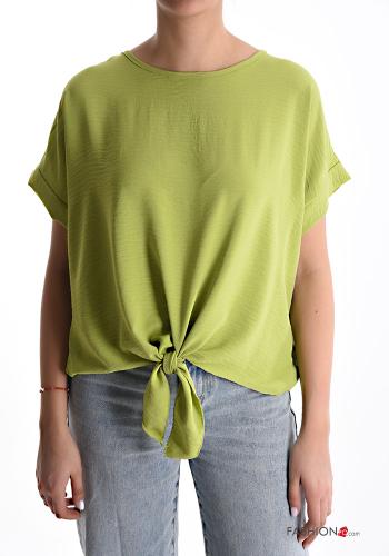  short sleeve Blouse with knot Light olive
