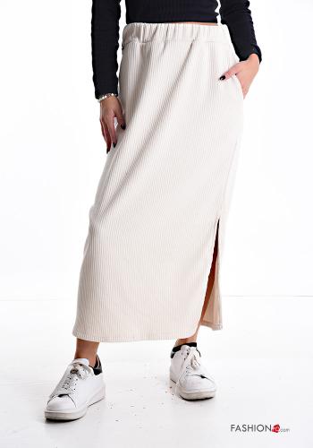 Gonna Longuette costine con elastico con spacco  Beige