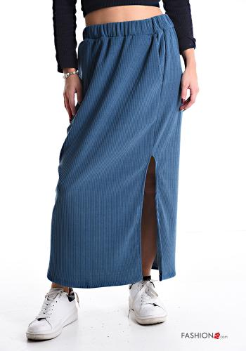  Gonna Longuette costine con elastico con spacco  Blu acciaio