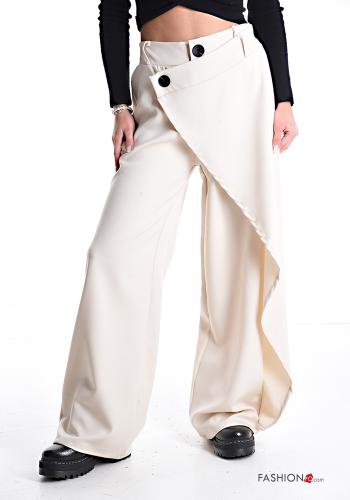  oversized wide leg Trousers with pockets with elastic Beige