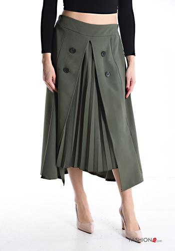  Falda con plisado midi con botones con elástico  Verde oliva oscuro