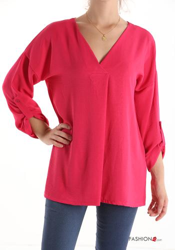  Blouse with v-neck Fucsia