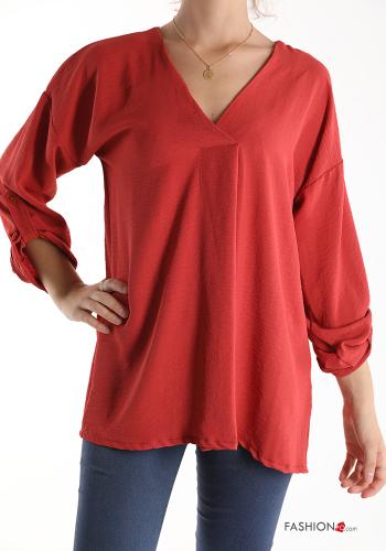  Blouse with v-neck Red brick