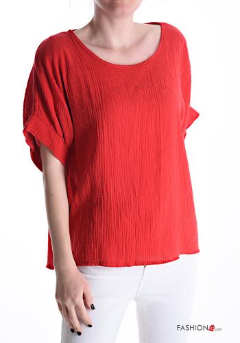  short sleeve Cotton Blouse  Red