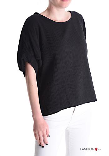  short sleeve Cotton Blouse  Black