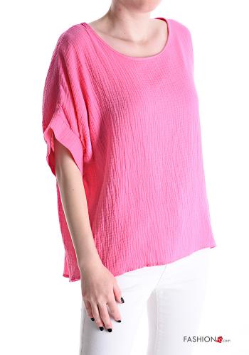  short sleeve Cotton Blouse  Fucsia