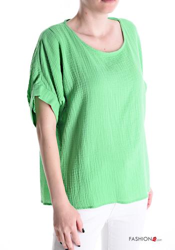  short sleeve Cotton Blouse  Green