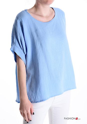  short sleeve Cotton Blouse  Light cornflower blue