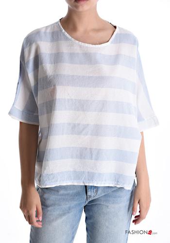  Striped Cotton T-shirt  Light -blue