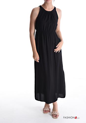  sleeveless long Dress with buttons with elastic Black