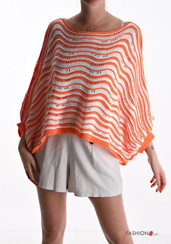  Maglione in Cotone oversize Fantasia righe maniche a tre quarti  Arancione
