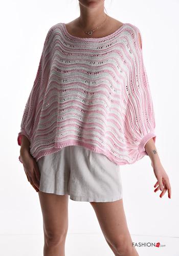  Maglione in Cotone oversize Fantasia righe maniche a tre quarti  Rosa