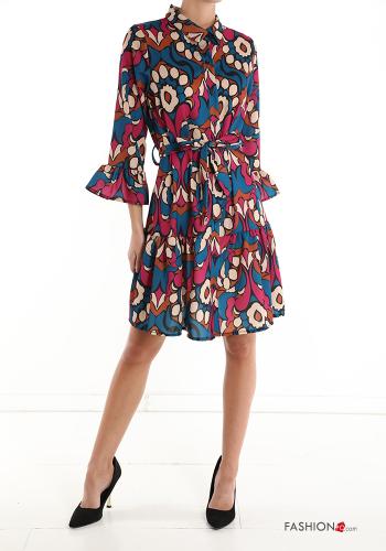  Patterned Shirt dress with flounces with ribbon