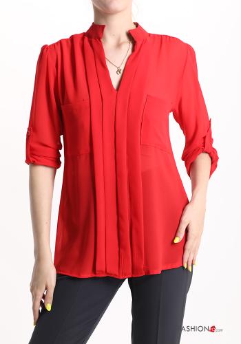  pleated Blouse with v-neck