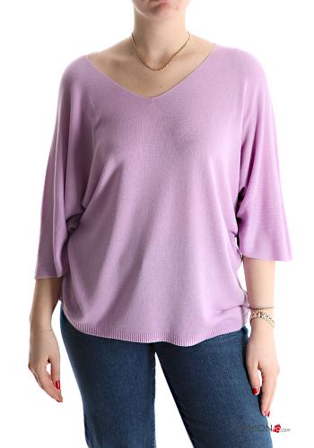  Jersey con cuello en v manga tres cuartos 