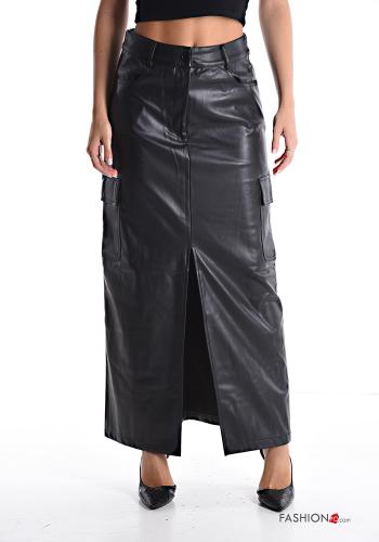  Longuette Skirt with pockets with split with zip Black