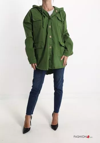  Cotton Parka with buttons with hood with pockets
