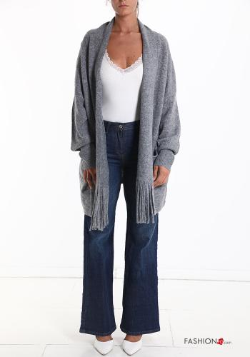  Wool Mix Cardigan with pockets with fringe
