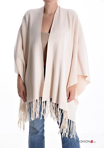  Poncho with fringe White Cream