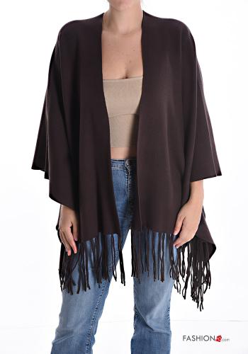  Poncho with fringe Bistre