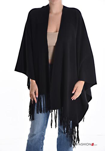  Poncho with fringe Black