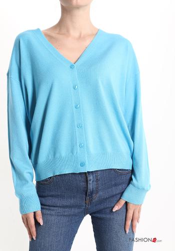  Cardigan with buttons with v-neck Light -blue