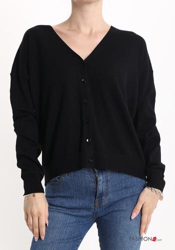  Cardigan with buttons with v-neck Black