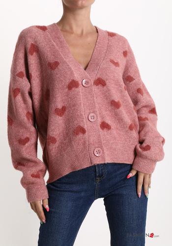  heart motif Cardigan with buttons with v-neck