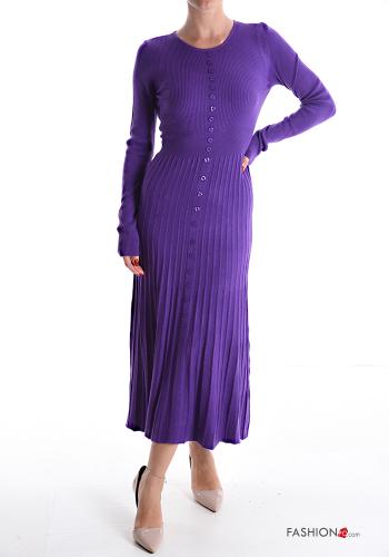  Vestido plissê em jersey canelado longo com botões 