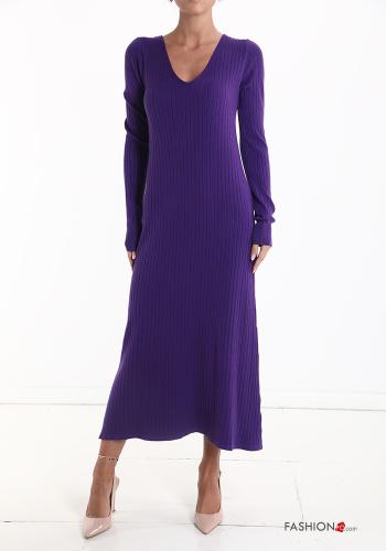  long Dress with v-neck Purple