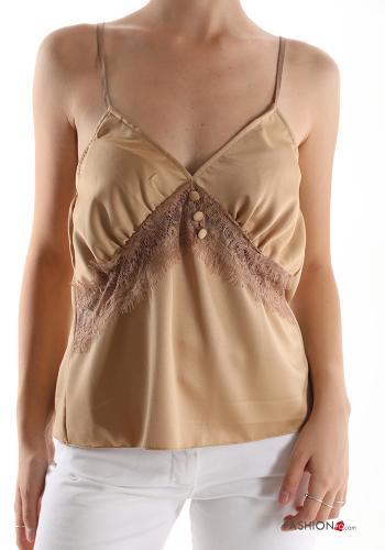  lace Tank-Top with v-neck Camel
