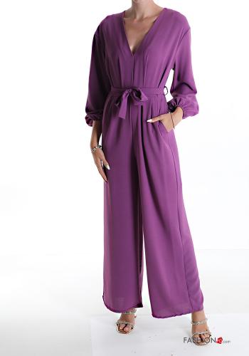  Jumpsuit with pockets with v-neck with bow
