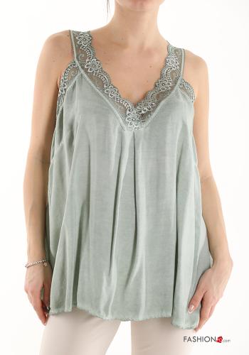  Tank-Top with v-neck broderie anglaise