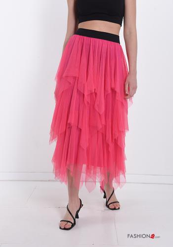  Gonna tulle Longuette con balze  Fucsia