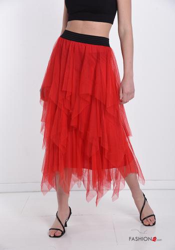 Falda De tul Longuette con volantes  Rojo