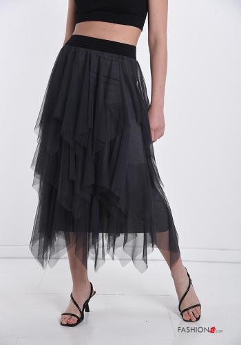  Falda De tul Longuette con volantes  Negro