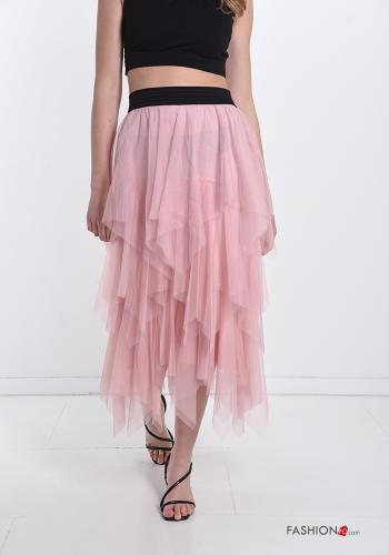  Falda De tul Longuette con volantes  Rosa
