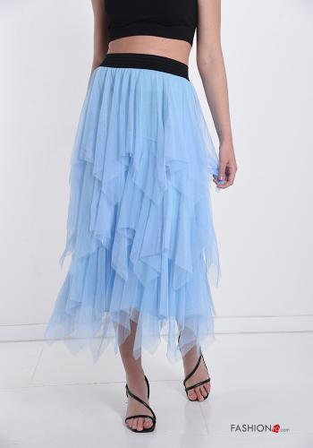  Gonna tulle Longuette con balze  Celeste