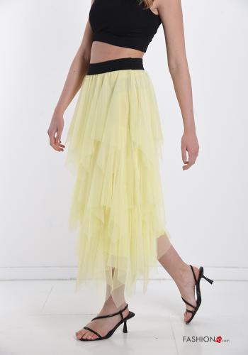  Falda De tul Longuette con volantes  Amarillo
