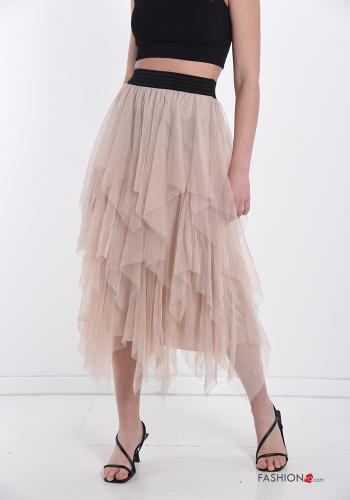  Falda De tul Longuette con volantes  Beige